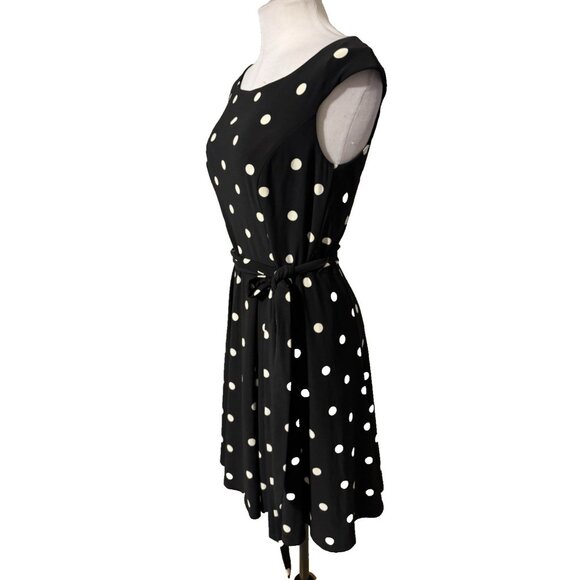 Ralph Lauren Dress 6 Black White Polka Dot A Line w Belt Washable Career Church - Picture 3 of 10